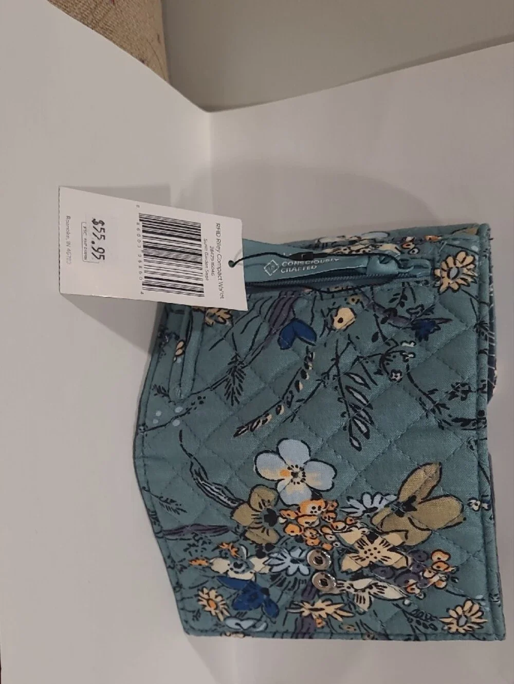 Vera Bradley Teal Floral Quilted Compact Wallet - Picture 4 of 4